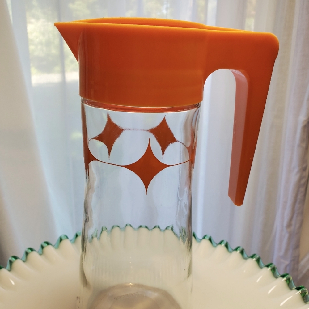 Tang Vintage Anchor Hocking Beverage Pitcher Orange and Glass